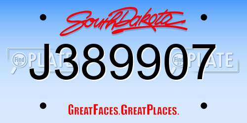 J389907 South Dakota License Plate