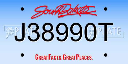 J38990T South Dakota License Plate