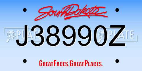 J38990Z South Dakota License Plate