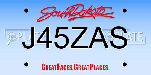 J45ZAS South Dakota License Plate