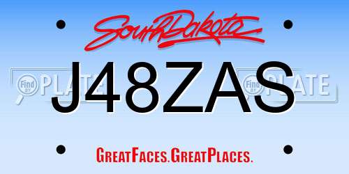 J48ZAS South Dakota License Plate