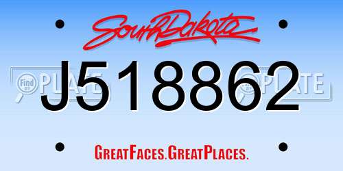 J518862 South Dakota License Plate