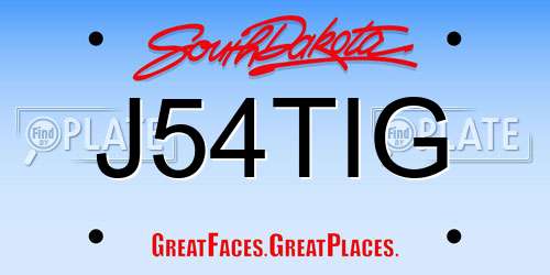 J54TIG South Dakota License Plate