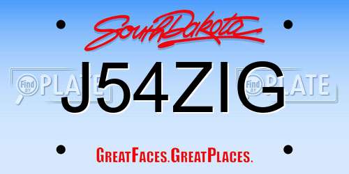 J54ZIG South Dakota License Plate