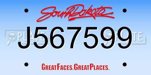 J567599 South Dakota License Plate