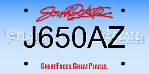 J650AZ South Dakota License Plate