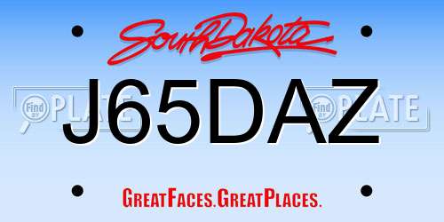 J65DAZ South Dakota License Plate
