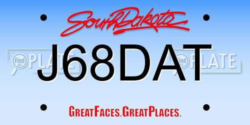 J68DAT South Dakota License Plate