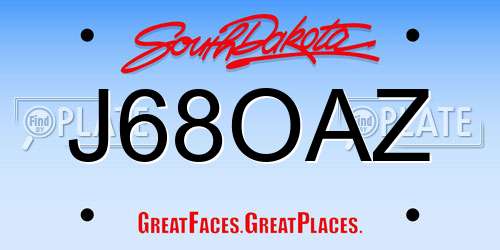 J68OAZ South Dakota License Plate