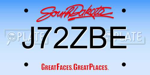 J72ZBE South Dakota License Plate