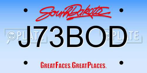 J73BOD South Dakota License Plate