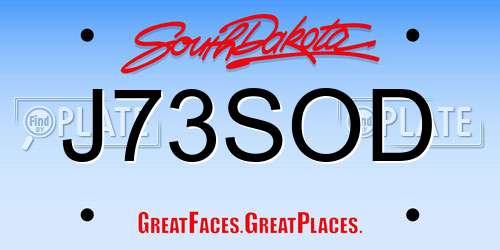 J73SOD South Dakota License Plate