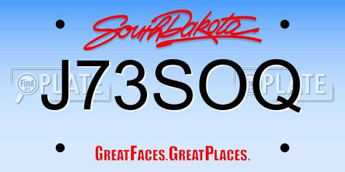 J73SOQ South Dakota License Plate