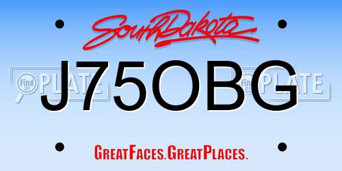 J75OBG South Dakota License Plate