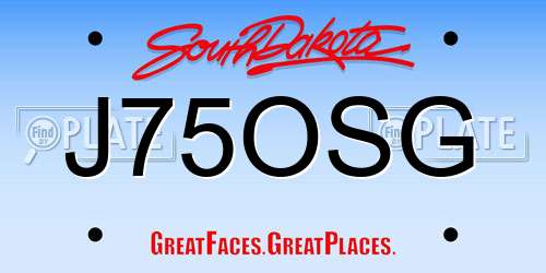 J75OSG South Dakota License Plate