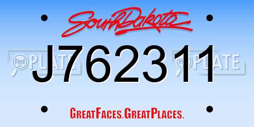 J762311 South Dakota License Plate