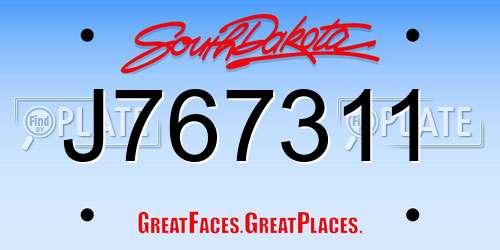 J767311 South Dakota License Plate