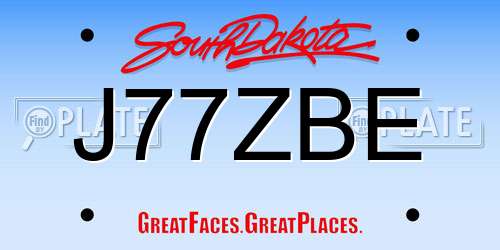 J77ZBE South Dakota License Plate