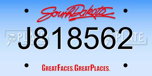 J818562 South Dakota License Plate