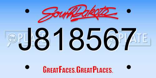 J818567 South Dakota License Plate