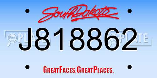 J818862 South Dakota License Plate
