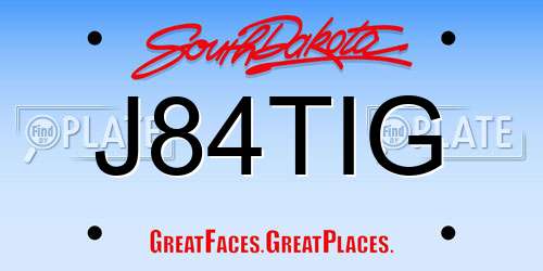 J84TIG South Dakota License Plate