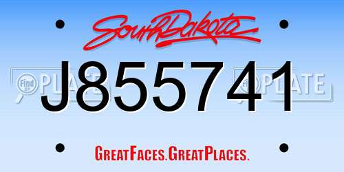 J855741 South Dakota License Plate