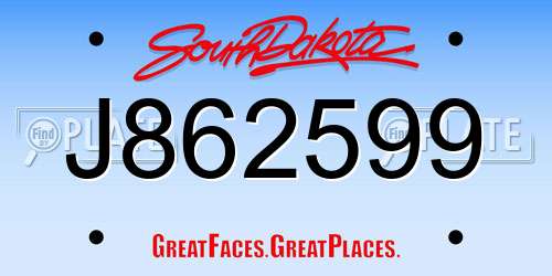 J862599 South Dakota License Plate