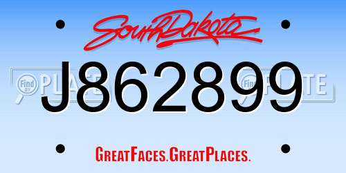J862899 South Dakota License Plate