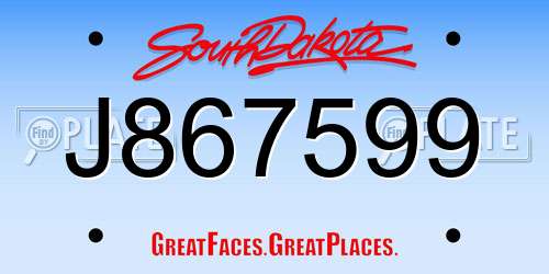 J867599 South Dakota License Plate