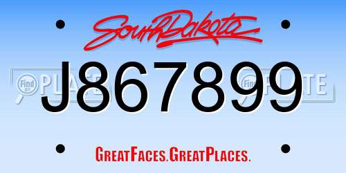 J867899 South Dakota License Plate