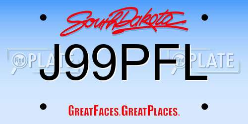 J99PFL South Dakota License Plate