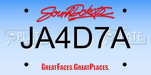 JA4D7A South Dakota License Plate