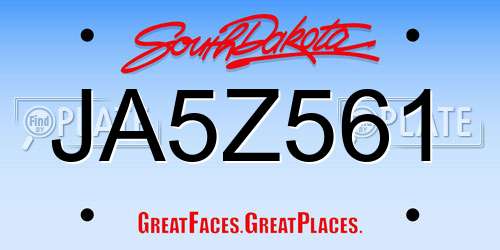 JA5Z561 South Dakota License Plate