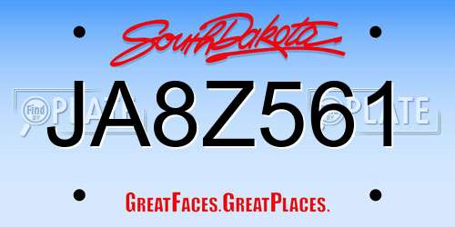 JA8Z561 South Dakota License Plate