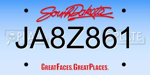 JA8Z861 South Dakota License Plate