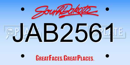 JAB2561 South Dakota License Plate