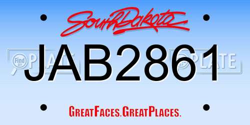 JAB2861 South Dakota License Plate