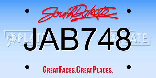 JAB748 South Dakota License Plate