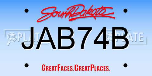 JAB74B South Dakota License Plate