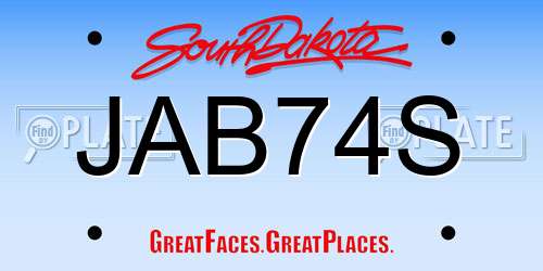 JAB74S South Dakota License Plate
