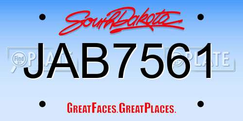 JAB7561 South Dakota License Plate