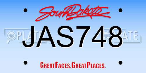 JAS748 South Dakota License Plate