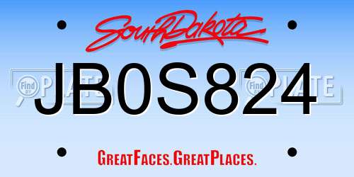 JB0S824 South Dakota License Plate