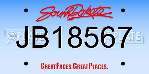 JB18567 South Dakota License Plate