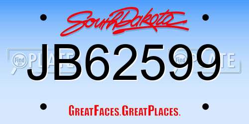 JB62599 South Dakota License Plate