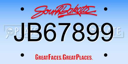 JB67899 South Dakota License Plate
