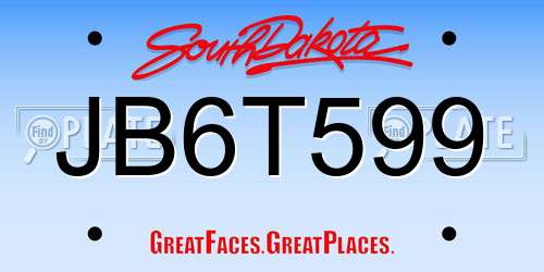 JB6T599 South Dakota License Plate