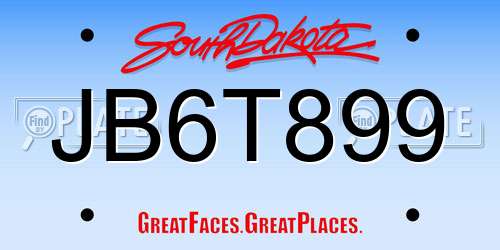 JB6T899 South Dakota License Plate