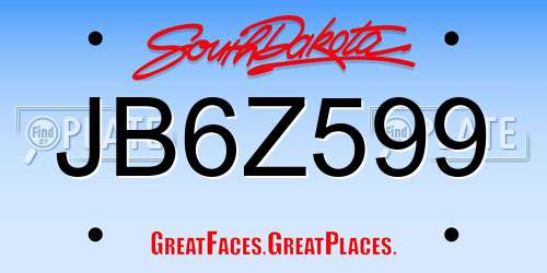 JB6Z599 South Dakota License Plate
